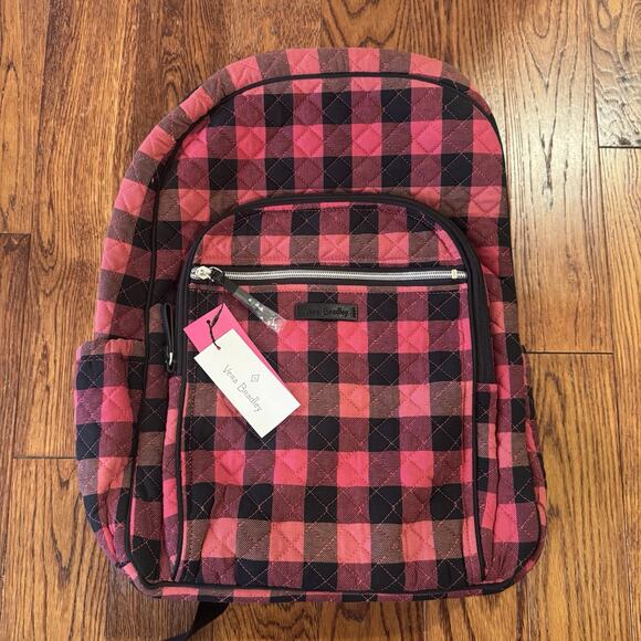 NEW Vera Bradley Iconic Campus Backpack Garnet Buffalo Check Christmas Red Plaid - Picture 4 of 16